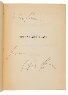 STEIN, Gertrude (1874-1946). Operas and Plays. Paris: Plain Edition, 1932. FIRST EDITION, PRESENTATION COPY SIGNED BY STEIN.