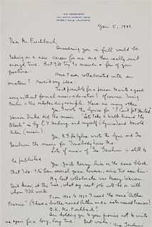 * GERSHWIN, Ira (1896-1983). Autograph letter signed ("Ira Gershwin"), to John Fischbach. Beverly Hills, CA, 5 January 1949.