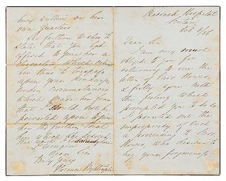 * NIGHTINGALE, Florence. Autographed letter signed ("Florence Nightingale"), Barrack Hospital, Scutari, 8 February 1856.
