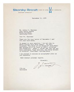 SIKORSKY, Igor Ivanovich (1889-1972). Typed letter Signed ("I. Sikorsky"). To Arthur O. Shackman, North Hollywood California, 19