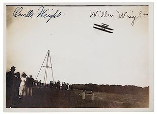 [WRIGHT BROTHERS]. WRIGHT, Wilbur (1867-1912) - WRIGHT, Orville (1871-1948).  SCARCE PHOTOGRAPH SIGNED BY BOTH WILBUR AND ORVILL