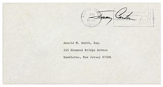 CARTER, Jimmy, President. Autograph free frank ("Jimmy Carter"), on typed addressed cover. To Arnold M. Smith, Hawthorne, NJ, 19