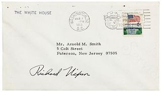 NIXON, Richard M. (1913-1994), President. Signature ("Richard Nixon"), as President. To Mr. Arnold M. Smith, Paterson, NJ, 1969.