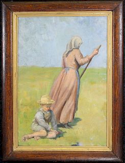 European School Painting of a Woman & Child