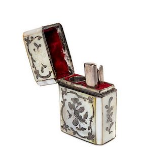 A Victorian Mother-of-Pearl and Silver Etui, Height 2 3/8 inches.