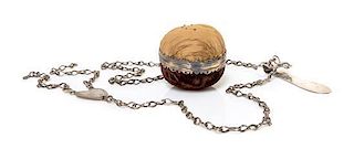 A Silver-Mounted Velvet Pin Cushion, Length overall 18 1/4 inches.