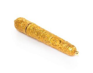 A Royal George IV Gold Bodkin Case, Length 5 5/8 inches.