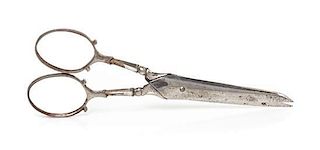 A Pair of Steel Embroidery Scissors, Length 4 5/8 inches.