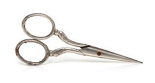 A Pair of German Metal Embroidery Scissors, Length 3 7/8 inches.