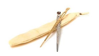A Continental Ivory Needle Case, Length 3 5/8 inches.