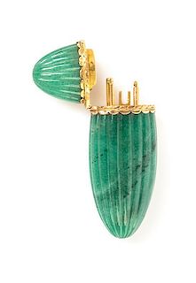 A Continental Gold-Mounted Jade Needle Case, Height 2 1/2 inches.