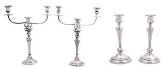 A Pair of American Silver Candelabra and a Pair of American Silver Candlesticks