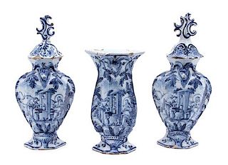 A Delft Tin-Glazed Earthenware Three-Piece Garniture