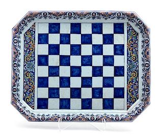 A Continental Majolica Checkerboard Tray
