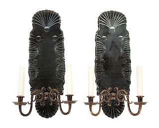A Pair of Queen Anne Style Mirrored Brass Sconces