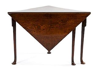 A George III Provincial Style Oak Triangular Dropleaf Table