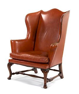 A George III Style Leather-Upholstered Mahogany Armchair