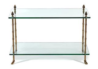 A Contemporary Bronze and Glass Two-Tier Occasional Table