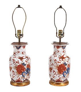 A Pair of English Ironstone Japan Pattern Vases Mounted as Lamps