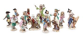 A Meissen Porcelain Fifteen-Piece Assembled Monkey Band Height of largest 7 inches.