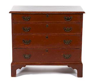 A Federal Red-Painted Birch Small Chest of Drawers