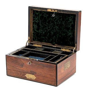 An English Brass-Mounted Rosewood Jewelry Casket