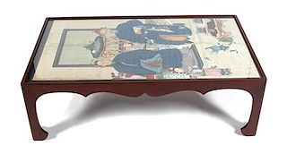A Chinese Double Ancestral Portrait Mounted as a Low Table