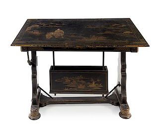 An English Black Japanned Ship's Table Height 30 x width 41 1/2 x depth 30 inches.