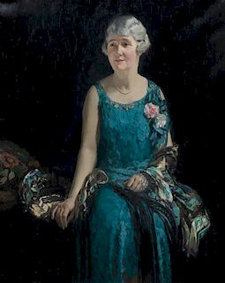 Artist Unknown, (American, 19th/20th Century), Three-Quarter Portrait of Lady in Blue Lace Dress