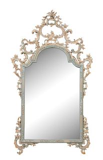A Rococo Style Blue-Painted Mirror