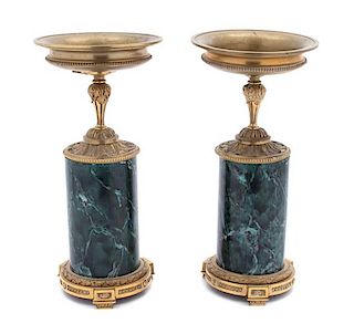 A Pair of Louis XVI Style Gilt-Bronze and Faux Marble Candlestands