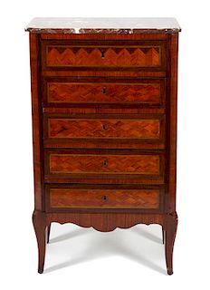 A Louis XV Style Parquetry Tall Chest of Drawers