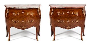 A Pair of Louis XV Style Gilt-Metal-Mounted Marquetry Commodes