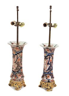A Pair of Gilt-Bronze-Mounted Imari Porcelain Vases Mounted as Lamps