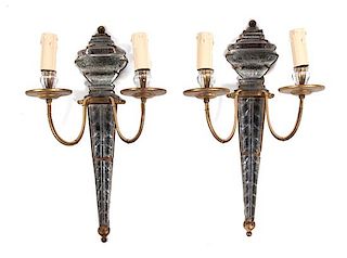 A Pair of Bagues Style Gilt-Metal and 'Rock Crystal' Sconces
