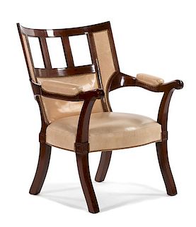 A Directoire Style Leather-Upholstered Mahogany Armchair