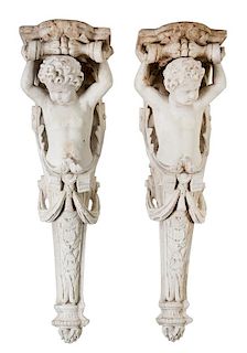 A Pair of Large Composition Corbels Height 49 1/2 inches.