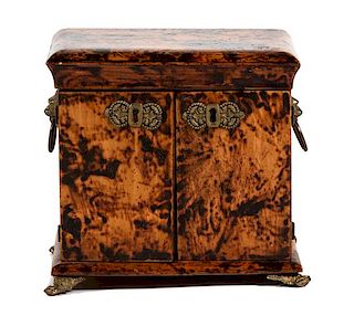 A Continental Brass-Mounted Faux Burlwood Jewelry Chest