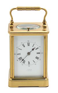 A French Brass Repeater Carriage Clock Height 6 7/8 inches.