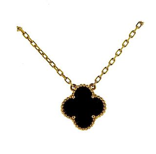 18K Gold Black Stone Pendant Necklace