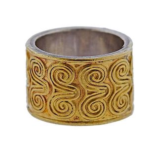 Ilias Lalaounis 18K Gold  Silver Wide Band Ring