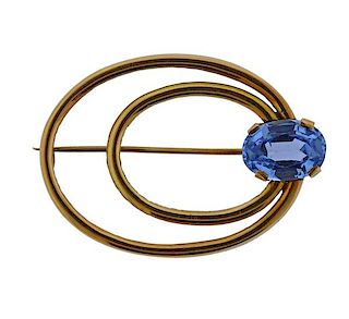 Retro 18K Gold Spinel Oval Brooch Pin