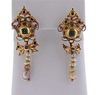 Antique Iberian 18k Gold Pearl Earrings