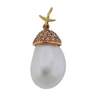18K Gold Diamond Pearl Pendant