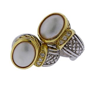 Judith Ripka 18K Gold Silver Pearl Diamond Earrings