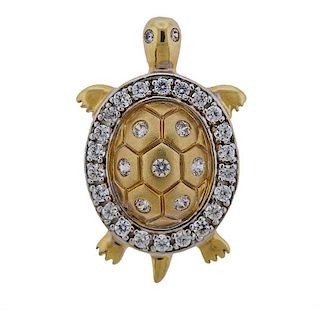 14K Gold Diamond Turtle Pendant