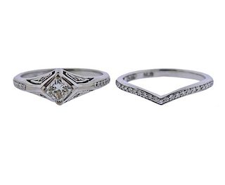 18k Gold Diamond Engagement Wedding Ring Set 