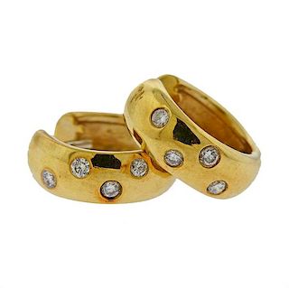 14K Gold Diamond Small Huggie Earrings