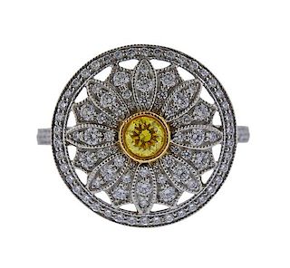 Tiffany &amp; Co Daisy 18k Gold Platinum Yellow Diamond Ring 