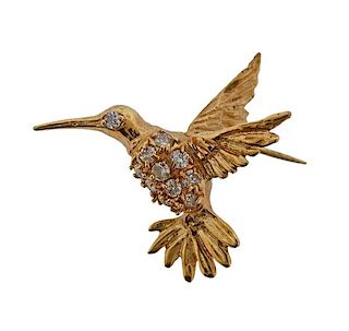 14K Gold Diamond Bird Brooch Pin